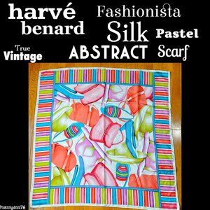 ▪️VTG▪️HARVE BENARD▪️Signed RARE Fashionista Silk Pastel Abstract Geo Scarf